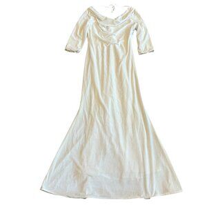 Lelasilk Long White Gown Dress Maxi Length Cowl Velvet Tie Back Size XL Women's